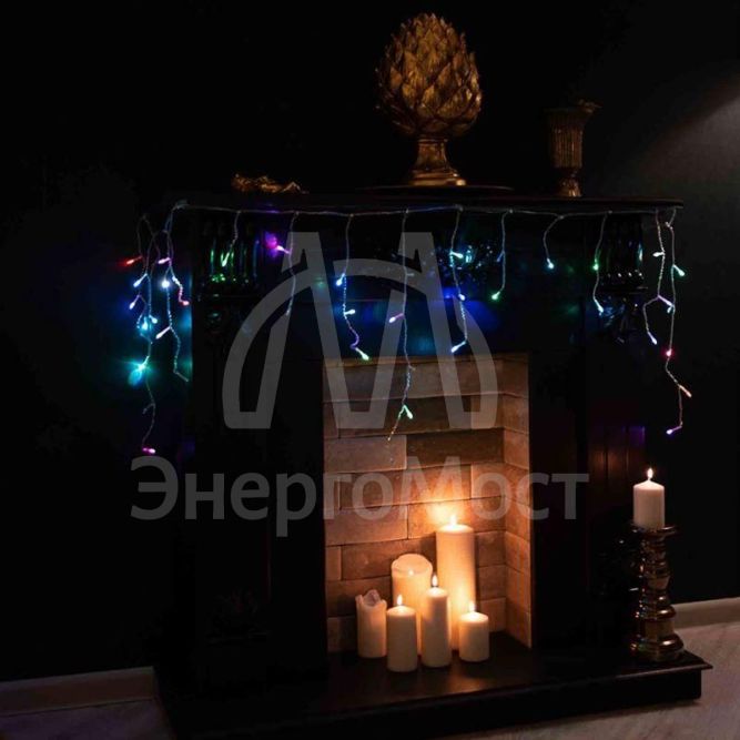 Гирлянда &amp;quot;Айсикл&amp;quot; (бахрома) 1.8х0.5м LED RGB 230В провод прозр. Neon-Night 255-009