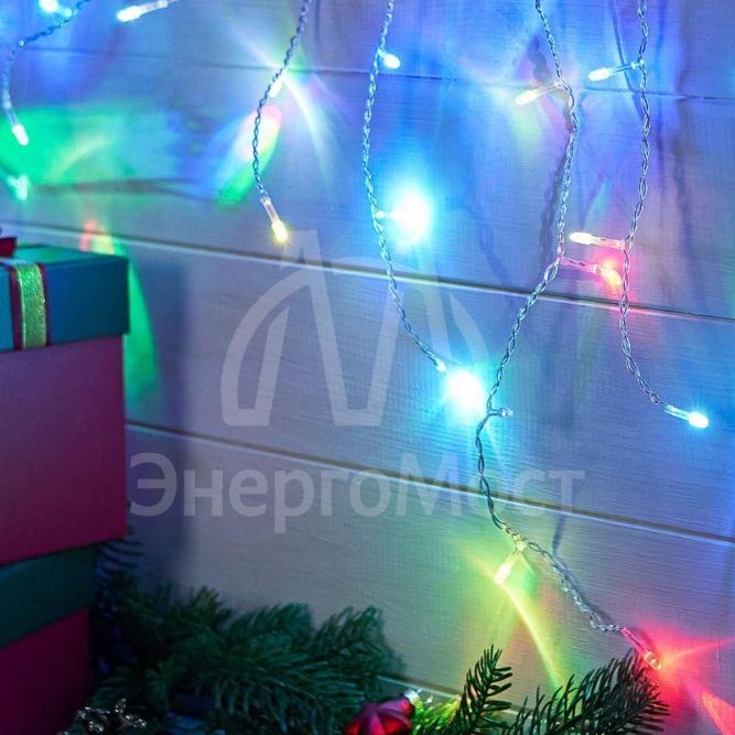 Гирлянда &amp;quot;Айсикл&amp;quot; (бахрома) 1.8х0.5м LED RGB 230В провод прозр. Neon-Night 255-009