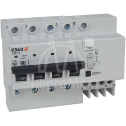 Выключатель автоматический АД14-42C40-АC-УХЛ4 дифференциального тока с защитой от сверхтоков (4P C40 30мА) 4.5кА КЭАЗ 318386