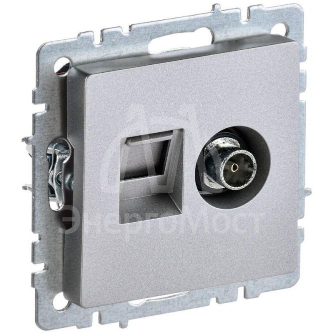 Розетка компьютерная + телевизионная 2-м Brite РТВ/РК12-БрА RJ45 кат.5E + TV алюм. IEK BR-AK20-1-K47