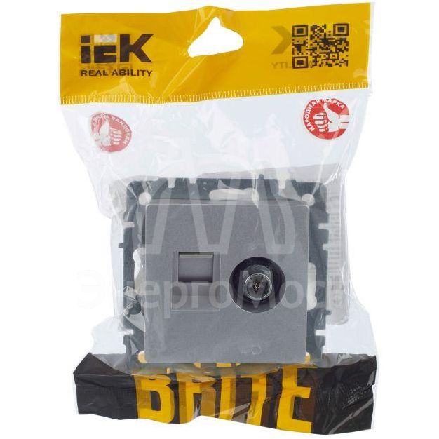Розетка компьютерная + телевизионная 2-м Brite РТВ/РК12-БрА RJ45 кат.5E + TV алюм. IEK BR-AK20-1-K47