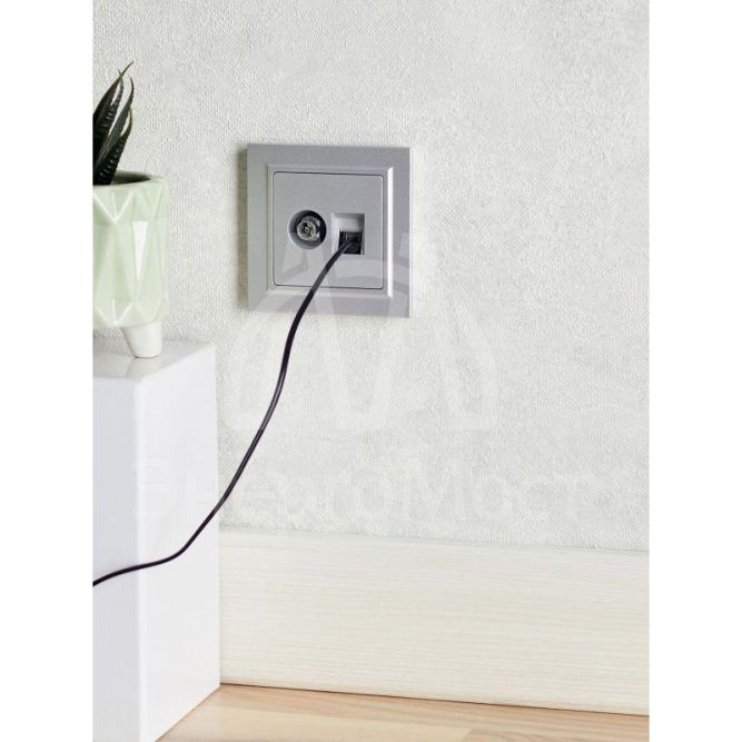 Розетка компьютерная + телевизионная 2-м Brite РТВ/РК12-БрА RJ45 кат.5E + TV алюм. IEK BR-AK20-1-K47