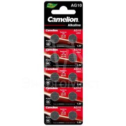 Элемент питания алкалиновый "таблетка" G10 Mercury Free AG10-BP0%Hg 389A/LR1130/189 BL-10 (блист.10шт) Camelion 12818