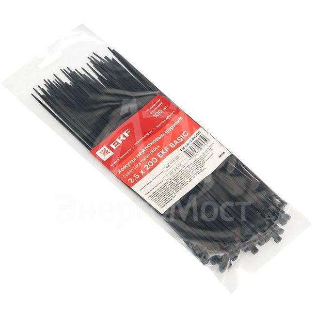 Хомут кабельный 2.5х200 нейл. черн. (уп.100шт) EKF plc-cb-2.5x200