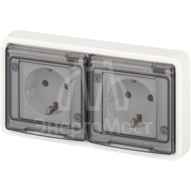 Розетка Эксперт 11-2523-01 2х2P+E гориз. IP55 16А-250В СУ бел. Эра Б0063276