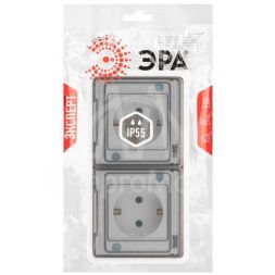 Розетка Эксперт 11-2523-01 2х2P+E гориз. IP55 16А-250В СУ бел. Эра Б0063276
