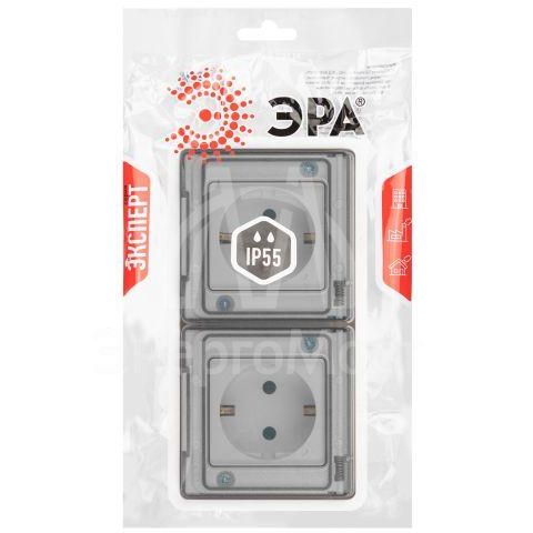 Розетка Эксперт 11-2523-01 2х2P+E гориз. IP55 16А-250В СУ бел. Эра Б0063276