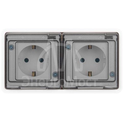 Розетка Эксперт 11-2523-01 2х2P+E гориз. IP55 16А-250В СУ бел. Эра Б0063276