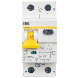 Выключатель автоматический дифференциального тока 2п (1P+N) C 20А 30мА тип A 6кА АВДТ-32 IEK MAD22-5-020-C-30