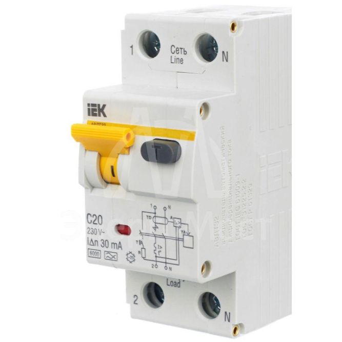 Выключатель автоматический дифференциального тока 2п (1P+N) C 20А 30мА тип A 6кА АВДТ-32 IEK MAD22-5-020-C-30