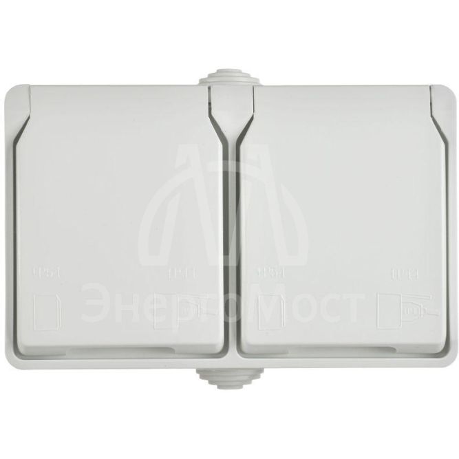 Розетка 2-я ОП Форс РСб22-3-ФБ 16А IP54 с заземл. защ. шторки бел. IEK ERS22-K01-16-54-DC