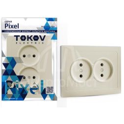 Розетка 2-м СП Pixel 16А IP20 без заземл. в сборе беж. TOKOV ELECTRIC TKE-PX-R2F-C02