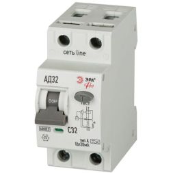 Выключатель автоматический дифференциального тока 2п (1P+N) C 32А 30мА тип А 6кА АД-32 электрон. PRO D326E2C32А30 Эра Б0059065