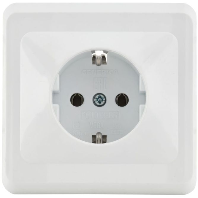 Розетка 1-м СП Вега РС10-3-ВБ с заземл. контактом без защ. штор 16А бел. IEK ERV11-K01-16-DM