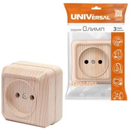 Розетка 1-м ОП Олимп 16А IP20 сосна Universal 5560896
