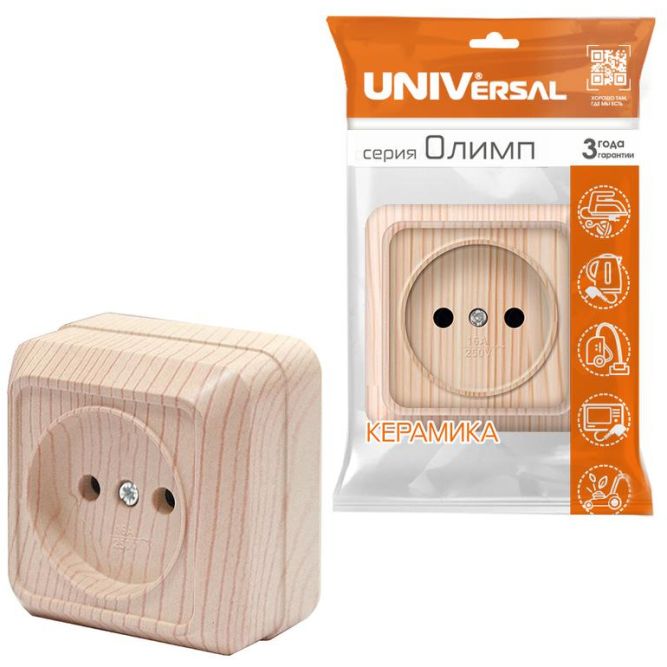 Розетка 1-м ОП Олимп 16А IP20 сосна Universal 5560896