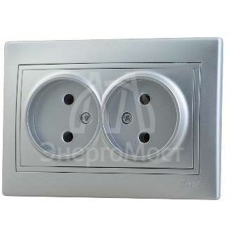 Розетка 2-м СП Мира 16А IP20 без заземл. керам. метал. сер. LEZARD 701-1010-128