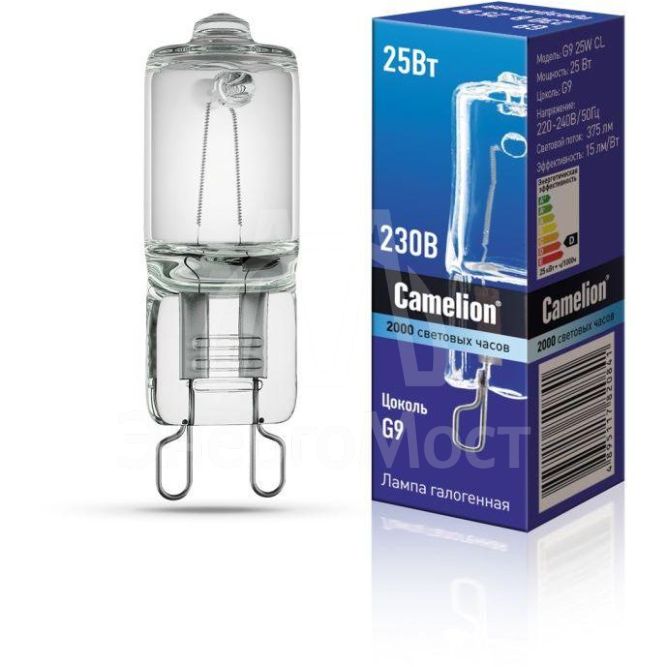 Лампа галогенная 25Вт капсула G9 2850К 240В прозр. Camelion 5845