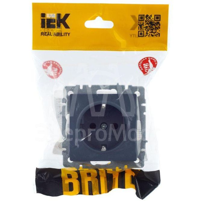 Розетка 1-м СП BRITE РС14-1-0-БрМ 16А с заземл. защ. шторки маренго IEK BR-R14-16-K35