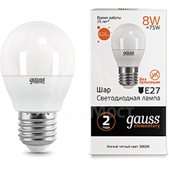 Лампа светодиодная Elementary Globe E27 8Вт 3000К Gauss 53218