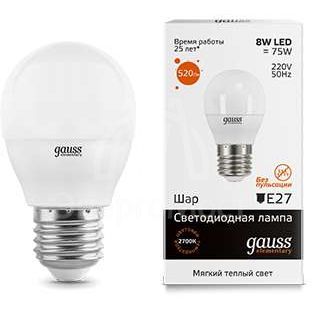 Лампа светодиодная Elementary Globe E27 8Вт 3000К Gauss 53218