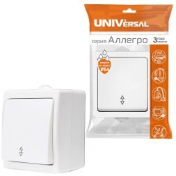 Выключатель проходной 1-кл. ОП Аллегро 10А IP54 (еврослот) бел. UNIVersal 5563484