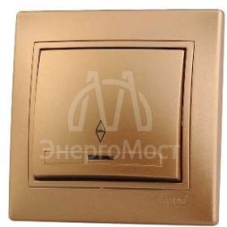 Выключатель проходной 1-кл. СП Мира 10А IP20 с подсветкой со вставкой зол. метал. LEZARD 701-1313-114