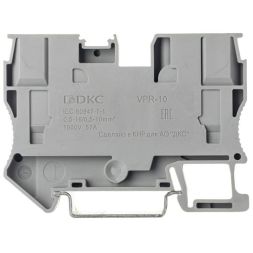 Клемма проходная зажим push-in 2 точки подключения 10кв.мм сер. DKC VPR-10-GY
