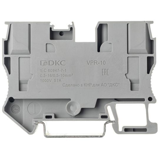 Клемма проходная зажим push-in 2 точки подключения 10кв.мм сер. DKC VPR-10-GY