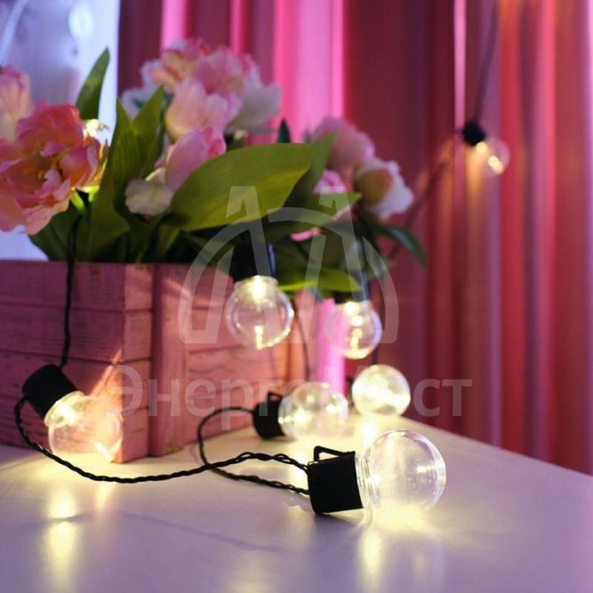 Гирлянда светодиодная &amp;quot;Лофт&amp;quot; 5м 20LED тепл. бел. 1.2Вт IP20 провод ПВХ черн. Neon-Night 303-066