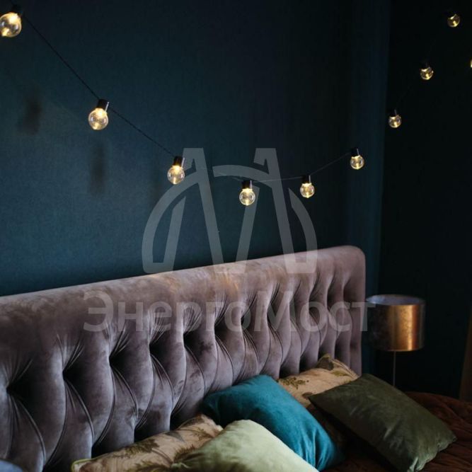 Гирлянда светодиодная &amp;quot;Лофт&amp;quot; 5м 20LED тепл. бел. 1.2Вт IP20 провод ПВХ черн. Neon-Night 303-066