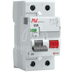 Выключатель дифференциального тока (УЗО) 2п 63А 30мА тип A DV AVERES EKF rccb-2-63-30-a-av