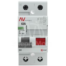 Выключатель дифференциального тока (УЗО) 2п 63А 30мА тип A DV AVERES EKF rccb-2-63-30-a-av