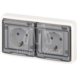 Розетка Эксперт 11-2524-01 2х2P+E гориз. IP55 шторки 16А-250В СУ бел. Эра Б0063254