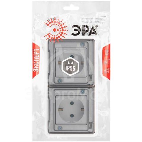 Розетка Эксперт 11-2524-01 2х2P+E гориз. IP55 шторки 16А-250В СУ бел. Эра Б0063254