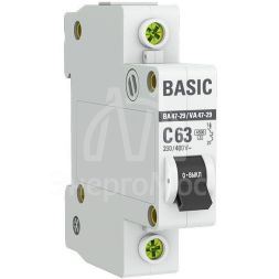 Выключатель автоматический модульный 1п C 63А 4.5кА ВА 47-29 Basic EKF mcb4729-1-63C