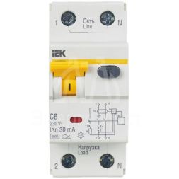 Выключатель автоматический дифференциального тока 2п (1P+N) C 6А 30мА тип A 6кА АВДТ-32 IEK MAD22-5-006-C-30