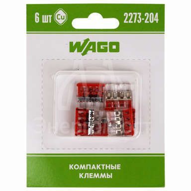 Клемма 4-х проводн. для распред. короб. (без п) 2273-204 (уп.6шт) WAGO 07-5133-06