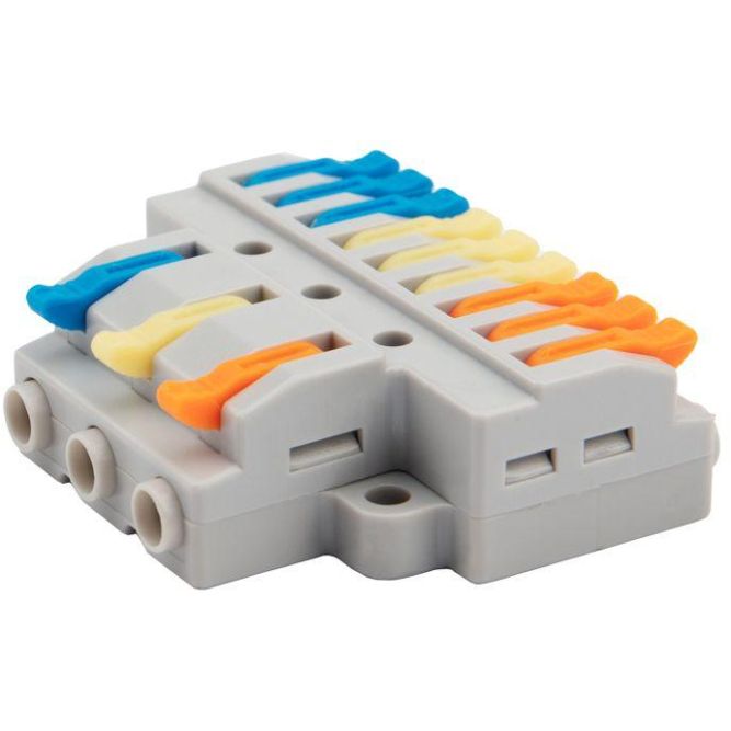 Клемма СМК 3х3 проходная разветвительная 3 полюса с монтажной площадкой (1 ввод 3 вывода на полюс) (уп.4шт) Rexant 07-5232-04