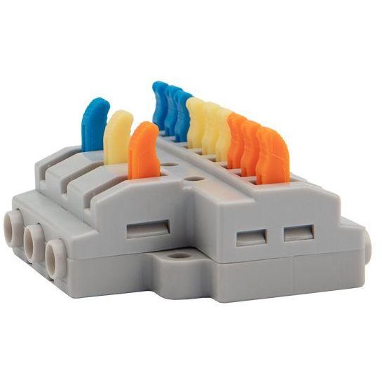 Клемма СМК 3х3 проходная разветвительная 3 полюса с монтажной площадкой (1 ввод 3 вывода на полюс) (уп.4шт) Rexant 07-5232-04