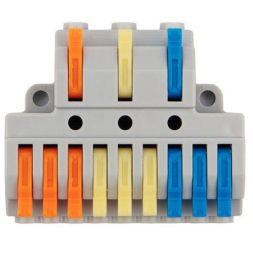 Клемма СМК 3х3 проходная разветвительная 3 полюса с монтажной площадкой (1 ввод 3 вывода на полюс) (уп.4шт) Rexant 07-5232-04