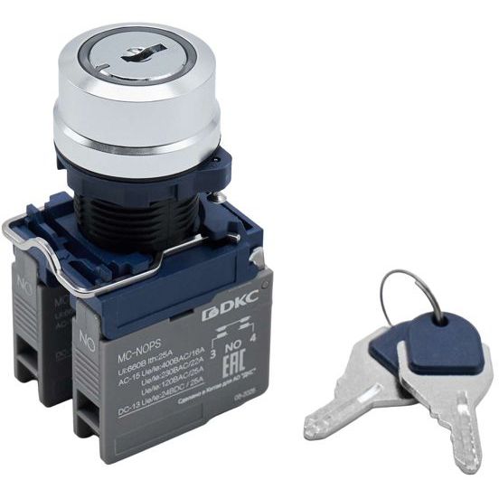 Головка переключателя с ключом на 3 положения с фиксацией стандартная ручка алюм. черн. DKC M22S-KL3A