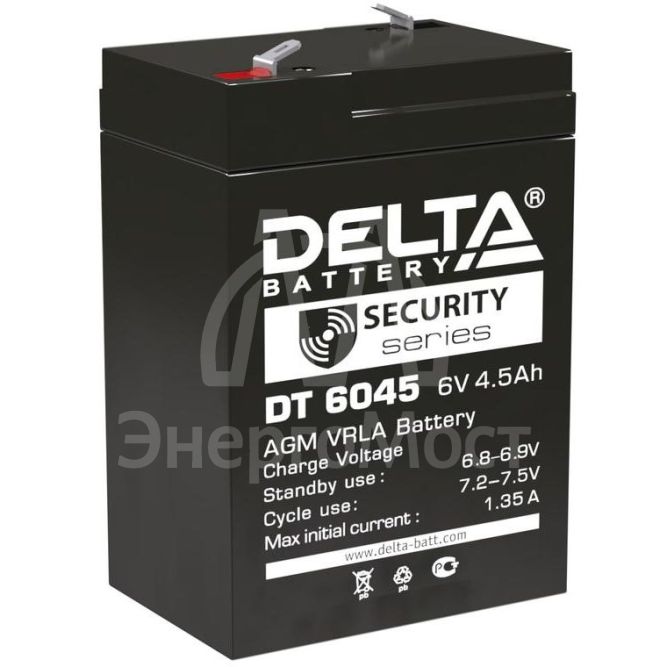Аккумулятор 6В 4.5А.ч Delta DT 6045