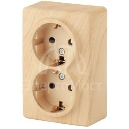 Розетка ОП 11-2205-11 2х2P+E Schuko 16АХ-250В Эксперт сосна ЭРА Б0020693