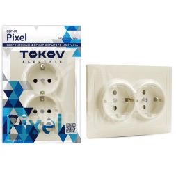 Розетка 2-м СП Pixel 16А IP20 с заземл. защ. шторки в сборе беж. TOKOV ELECTRIC TKE-PX-R2FZSF-C02