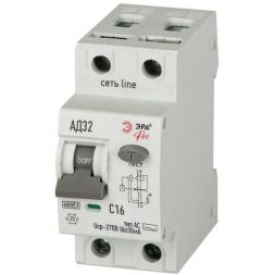 Выключатель автоматический дифференциального тока 2п (1P+N) C 16А 30мА тип AC 6кА АД-32 электрон. защита 230В PRO D326E2C16AC30P Эра Б0059111