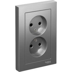 Розетка 2-м AtlasDesign 16А без заземл. в сборе сталь SchE ATN000920