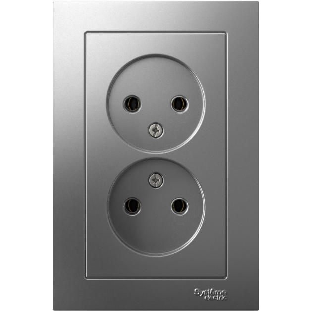 Розетка 2-м AtlasDesign 16А без заземл. в сборе сталь SchE ATN000920