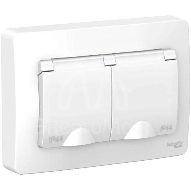 Розетка 2-м СП BLANCA 16А IP44 250В с защ. крышкой защ. шторки с заземл. бел. SchE BLNRS441121