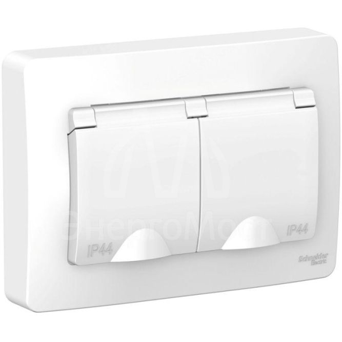 Розетка 2-м СП BLANCA 16А IP44 250В с защ. крышкой защ. шторки с заземл. бел. SchE BLNRS441121